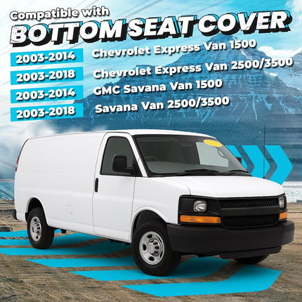 HECASA Bottom Seat Cover Compatible with 2003-2018 Chevy Express GMC Savana Van 1500 2500 3500 Left Driver Side Cloth + Leather Pewter Gray