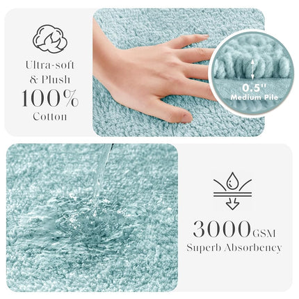 MADISON PARK SIGNATURE Splendor Reversible 100% Cotton Tufted Bathroom Rug-3000 GSM Hotel Quality Luxurious Plush High Pile Bath Mat Absorbent, Quick Dry, Shower Room Décor, 21x34, Blue