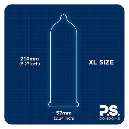P.S. Condoms Extra Large Latex Condoms for Men - Odorless and 100% Vegan - Exceptionally Thin, Lubricated, and Clear Condoms - XL 12 Pack