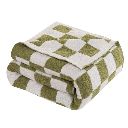 Elegant Comfort Checkered Throw Blanket, Sage Green Super Soft Cozy Fluffy Warm Throw Blankets for Couch, Sofa, Chair, Bed, Camping, Picnic, Travel Lightweight Bed Blanket (50" x 70")