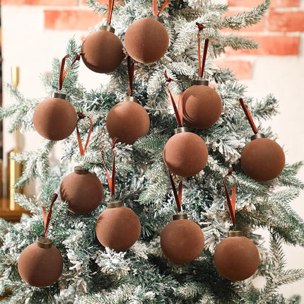 Liliful 15 Pcs Velvet Christmas Balls Bulk Flocked Christmas Tree Ball Ornaments Plastic Balls Xmas Decorative Hanging Ornaments Christmas Tree Decoration (Brown,3.15 Inch)