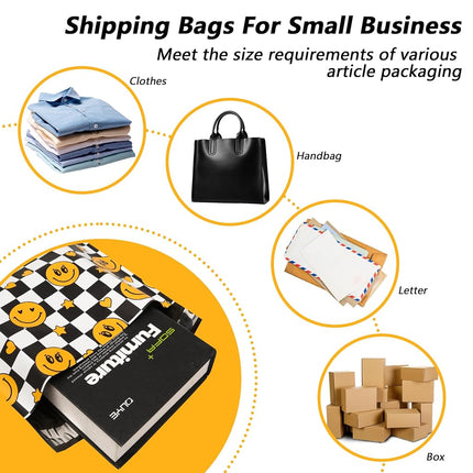 Poly Mailers 14.5x19 Inch, 50 Pack, Smiley Checkered Shipping Bags