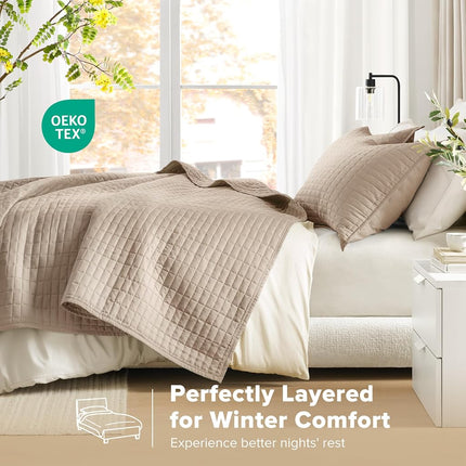 Comfort Spaces All Season, Lightweight, Coverlet Bedspread Bedding, Matching Shams, Fabric, Taupe, Quilt King/Cal King(104"x90")