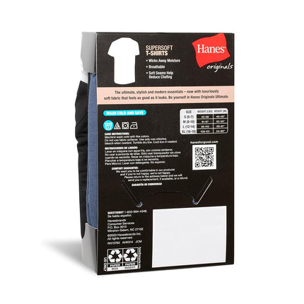 Lot de 3 tee-shirts originaux Hanes pour garçons, maillots de corps ultra doux pour garçons, anti-humidité, lot de 3, noir/blanc/bleu, taille M