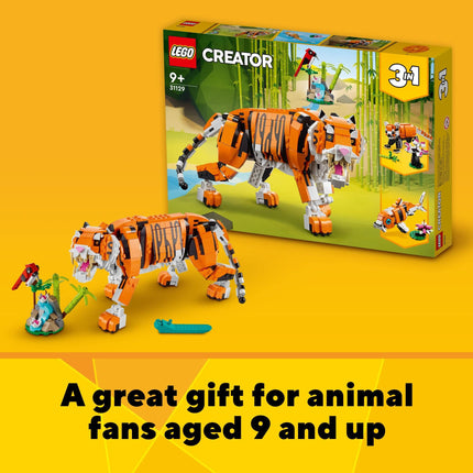 Set de Construcción LEGO Creator 3in1 Tigre Majestuoso 31129; Juguetes de Animales para Niños, con un Tigre, un Panda y un Pez Koi; Regalos Creativos para Niños de 9+ Años a los que les Encanta el Juego Imaginativo (755 Piezas)