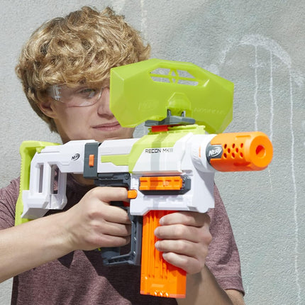Pistolet NERF Modulus Recon MKIII, crosse et extension de canon amovibles, bouclier à fléchettes, chargeur 12 fléchettes, 12 fléchettes Elite, jeux et jouets d'extérieur pour garçons et filles (exclusivité Amazon)