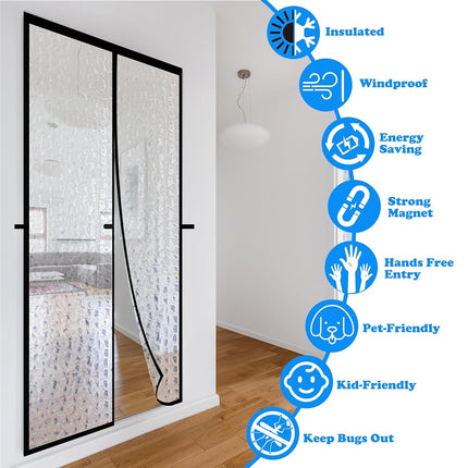 RELIANCER Magnetic Thermal Insulated Curtain, Waterproof EVA Cover, Fits 36"x82" Door, Temperature Protection, Self-Closing, Windproof
