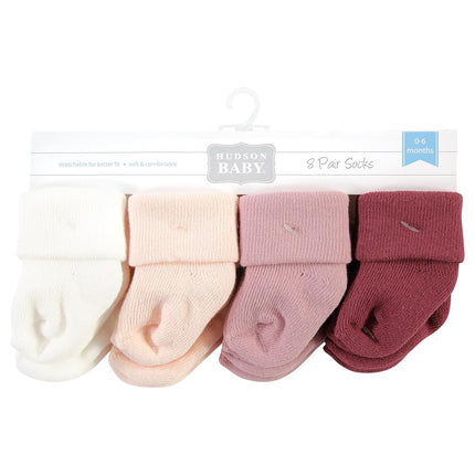 Hudson Baby Unisex Baby Cotton Rich Newborn and Terry Socks, Solid Blush Pink, 6-12 Months, Solid Blush Pink, 6-12 Months
