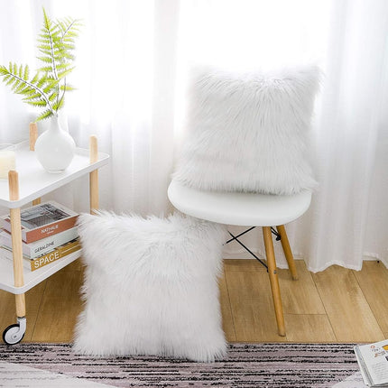 Decorative White Fluffy Pillow Covers New Luxury Series Merino Style Faux Fur Throw Pillow Covers Fuzzy Cushion Cover 20x20 Inch