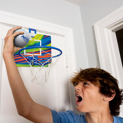 Nerf Mini Over The Door Basketball Hoop - Nerfoop Indoor Game Set for Kids - Toy Foam Basketball With Hoop - Great for Bedroom - Blue