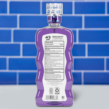 ACT Kids Anticavity Fluoride Rinse Groovy Grape 16.9 fl. oz. Accurate Dosing Cup, Alcohol Free