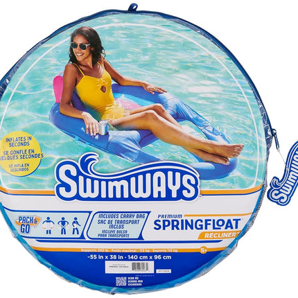 Tumbona de piscina reclinable SwimWays Spring Float Premium, flotadores de piscina inflables para adultos con inflado rápido para mayores de 15 años