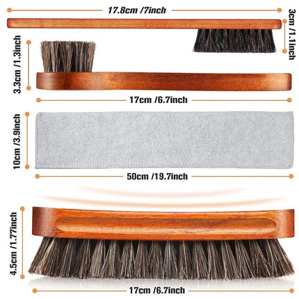 4 Pcs Horsehair Shine Shoes Brush Kit Polish Dauber Applicators Cleaning Leather Shoes Boots Care Brushes Suede Cleaner Brush with Microfiber Shoe Cloth