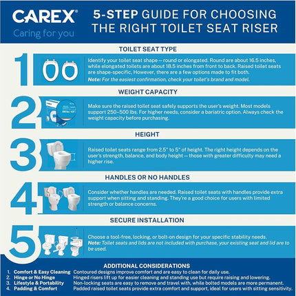 Carex Toilet Seat Riser - Adds 5.5 Inches of Height to Toilet - Raised Toilet Seat With 300 Pound Weight Capacity - Slip-Resistant