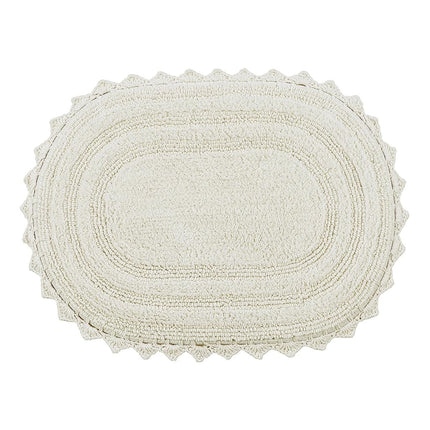 Better Trends Luxurious Lilly Crochet Oval 17x24 Rugs 100% Cotton Bathroom Rug Soft Water Absorbent Washable Reversible Mats for Bathroom Floor Decor Bedroom Kitchen Ivory