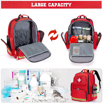 Gatycallaty First Aid Backpack Medical Emt First Responder Bag Empty Ems Emergency Home Health Hiking Trauma Travel Camping, Red, Large - pack of 2