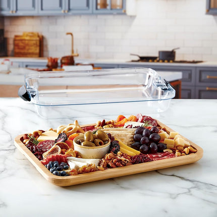 FARBERWARE Build-A-Board Acacia Cutting Board with Clear Locking Lid and White Handles, Perfect for Charcuterie, Snacks, and More - Make it. Take it. Enjoy it, 11x14 Inches, Single Compartment