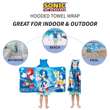 Sonic El Erizo, Anime, Toalla con capucha de felpa de algodón suave para baño/piscina/playa, 61 cm x 127 cm, de Franco Kids