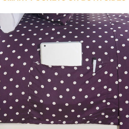 Elegant Comfort Luxury Soft Bed Sheets Polkadot Pattern - Premium Hotel Quality Microfiber Softness Wrinkle and Fade Resistant (4-Piece) Bedding Set, Twin/Twin XL, Purple
