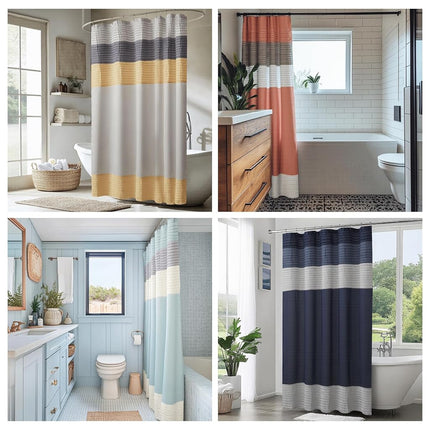 Madison Park Amherst Rideau de douche de salle de bain en fausse soie à rayures, rideaux de bain modernes en microfibre, 72x72 pouces, Aqua