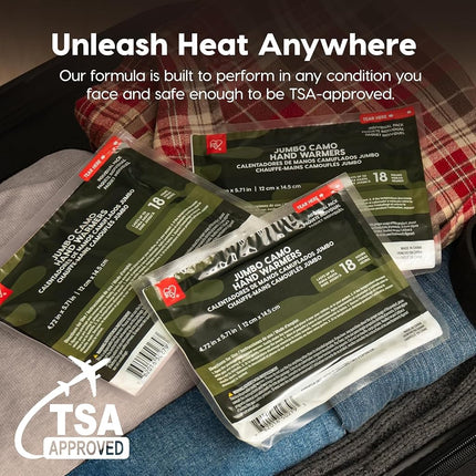 IRIS USA Hand Warmers, Extra Large - 30 Individual Warmers, Up to 18-Hour Heat Packs for Hot Hands Feet & Body, Unique Camo Pattern, Disposable Portable Pocket Warmers Bulk for Camping Skiing Outdoor