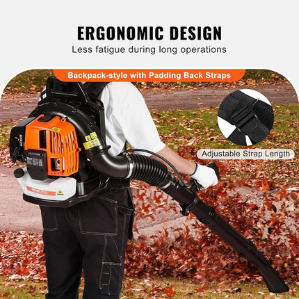 VEVOR Backpack Leaf Blower, 63CC 2-Cycle Gas Leaf Blower with 1.89L Fuel Tank, 1110CFM Air Volume 220MPH Speed, Ideal for Lawn Care, Leaf Cleaning, and Snow Removal