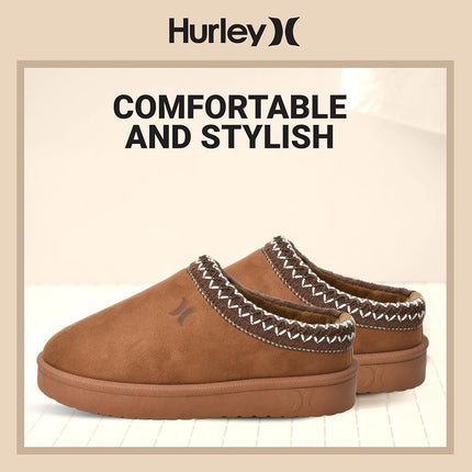 Hurley Kids Modi Pantoufles - Chaussons d'intérieur et d'extérieur pour Garçons et Filles, Sabots Durables avec Doublure Polaire en Fausse Fourrure - Chaussons d'Hiver Chauds, Châtaigne, 6 Bambin