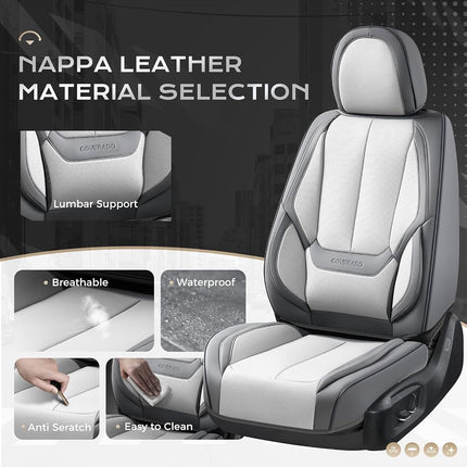 Coverado Seat Covers, Car Seat Covers Front Seats, Leather Seat Covers for Cars, Car Seat Protector Waterproof, Car Seat Cushion, Front Carseat Cover Universal Fit for Most Cars Gray-White
