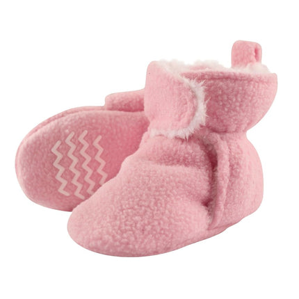 Hudson Baby Baby Cozy Sherpa Booties with Non Skid Bottom, Light Pink, 2T