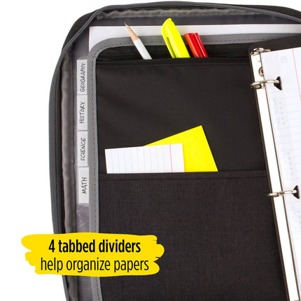 Five Star Zipper Binder, 1 Inch 3-Ring Binder, Carry-All with Internal Pockets and Dividers, 375 Total Sheet Capacity, Heathered Black/Gray (29092IT8)