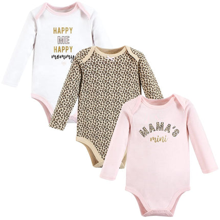 Hudson Baby Baby Girls Cotton Long-sleeve Bodysuits 3-pack, Leopard Mamas Mini, 9-12 Months