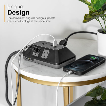 GE UltraPro Protector de sobretensión de 5 tomacorrientes con puertos USB, 2 puertos USB-A, 2.4A, Cable trenzado de 0.9 m, Protector de sobretensión, 560 Julios, Negro, 73777