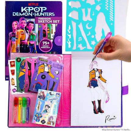 Kpop Demon Hunters™ Fashion Sketch Set, Includes Coloring Book, Gel Pens, Kpop Demon Hunters Stickers, Stencils & More, Great Girls Toys Age 6-8