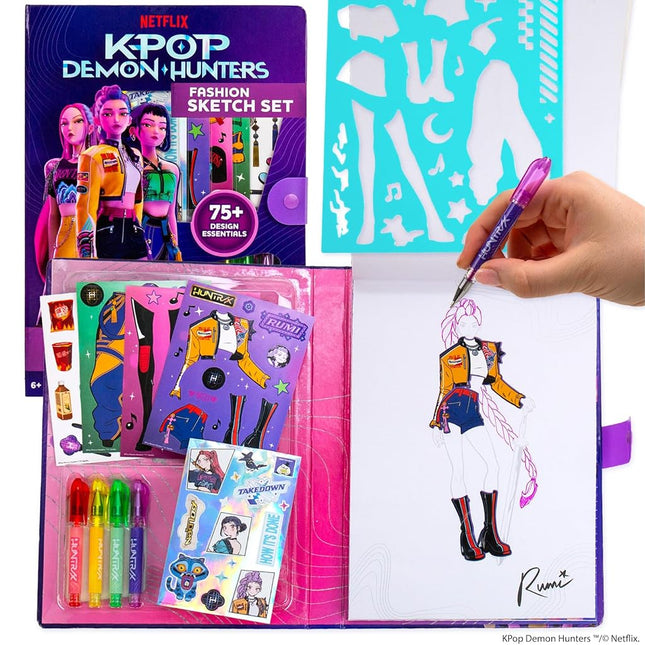Kpop Demon Hunters™ Fashion Sketch Set, Includes Coloring Book, Gel Pens, Kpop Demon Hunters Stickers, Stencils & More, Great Girls Toys Age 6-8