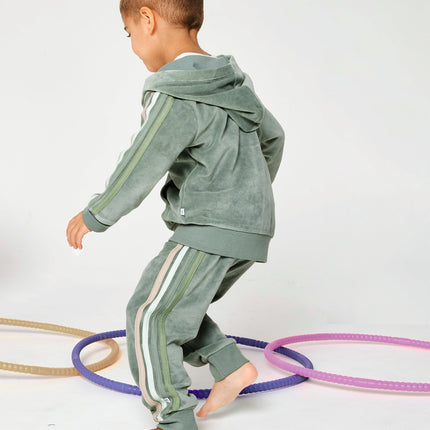 HonestBaby Velour Pullover Hoodie and Zip Front Sweatshirt and Jogger Sweatpants Set Baby, Toddler, Boys, Girls, Unisex, Sage with Stripe, 3-6 Months, Sage with Stripe, 3-6 Months