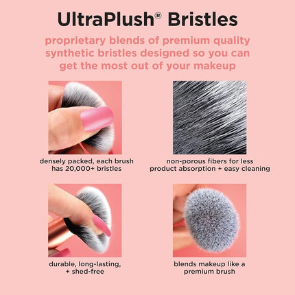 Real Techniques Vivid Escape Glow-To-Go Travel Makeup Brush 6 Piece Set, Mini Size Makeup Brushes For Eyeshadow, Concealer, Contour, & Blush, Includes Mirror Cosmetic Case, Cruelty-Free & Vegan