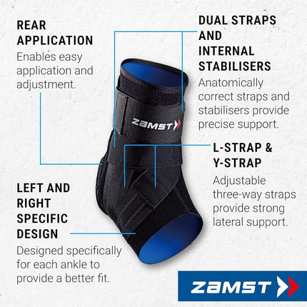 Zamst A1 Ankle Brace for Sports - Breathable Sports Ankle Support for Men and Women with Adjustable Three Way Straps for Moderate Lateral Ankle Sprain - Left, XLarge