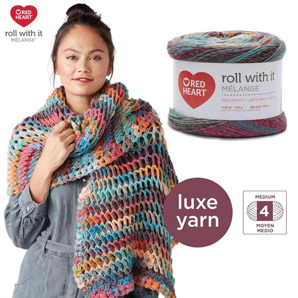 Red Heart Roll with It Melange Yarn, 3 Pack, Green Room 3 Count