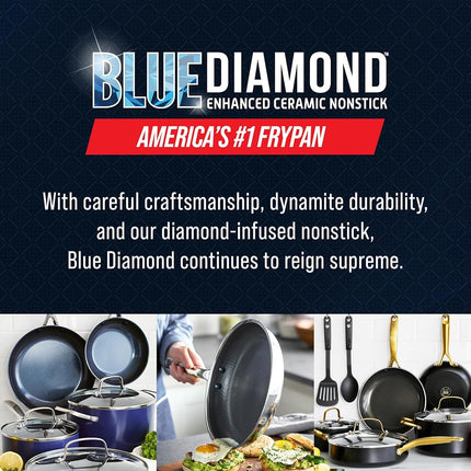Blue Diamond Hybrid Nonstick Stainless Steel 12” Wok with Helper Handle, PFAS-Free Ceramic Diamond Surface Stir-Fry pan, Dishwasher & Metal Utensil Safe, Stay-Cool Handle, All Cooktops