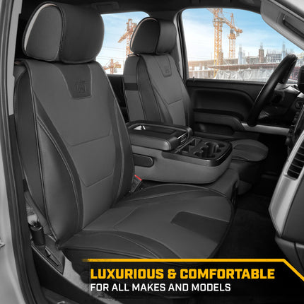 CAT® Edge Deluxe Car Seat Covers for Front Seats - Premium Gray Faux Leather Seat Covers for Cars with Universal Fit, Rugged Automotive Seat Covers for Trucks, Interior Seat Covers for SUV