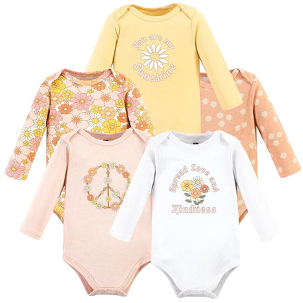 Hudson Baby unisex-baby, bodysuits de algodón de manga larga, Paz Amor Flores, Prematuro