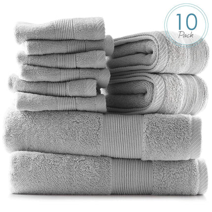 Hearth & Harbor 100% Ring Spun Cotton Bath Towels for bathroom - Luxury Bathroom Towels - Soft & Highly Absorbent Bath Towels Set, 10 Piece Set (2 Bath Towels, 2 Hand Towels, 6 Washcloths) - Silver