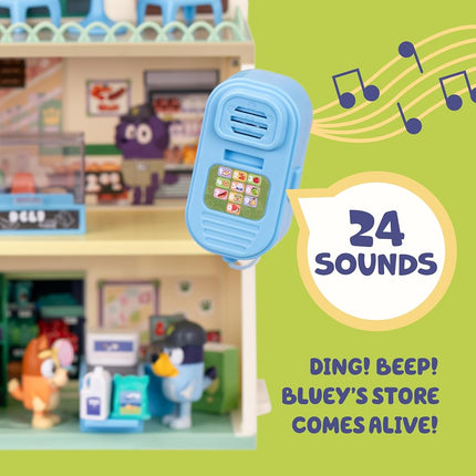 Bluey Supermarket Playset, 3 Different Levels With Exclusive Bluey and Bingo Figures. Includes Working Escalator, 24 Sounds and 15+ Play Pieces Plus Fun Intercom, Over 40cm (15") Tall.
