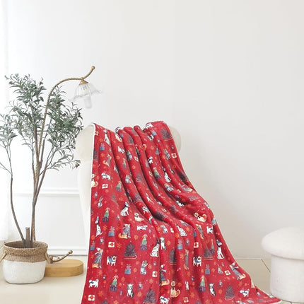 Elegant Comfort Reversible and Ultra-Plush Flannel Fleece-Winter Christmas Sherpa Throw- Lightweight Soft and Cozy-Holiday Decorative Throw, Perfect for Lounging, 50 x 60 inches, Winter Dogs