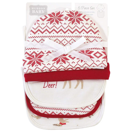 Hudson Baby Unisex Baby Cotton Bib and Headband or Caps Set, Oh Deer, One Size