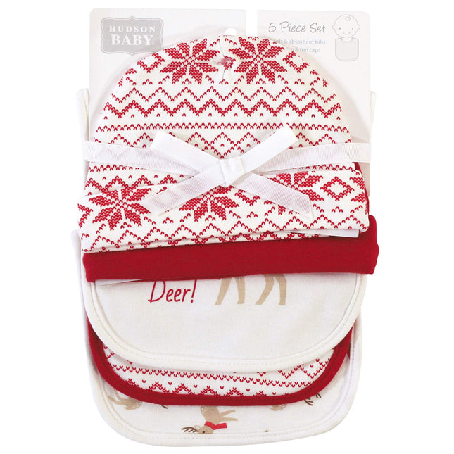 Hudson Baby Unisex Baby Cotton Bib and Headband or Caps Set, Oh Deer, One Size