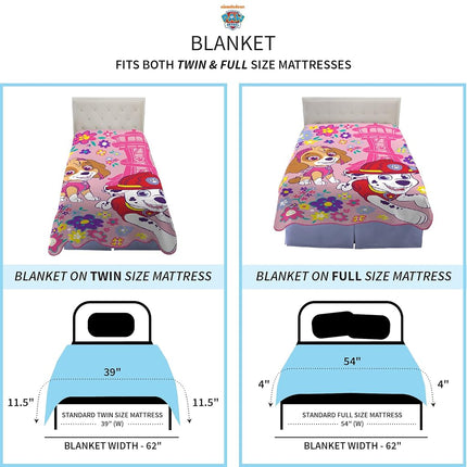Paw Patrol Girls Kids Bedding Super Soft Plush Micro Raschel Blanket, 62 in x 90 in, (Official) Nickelodeon Product by Franco