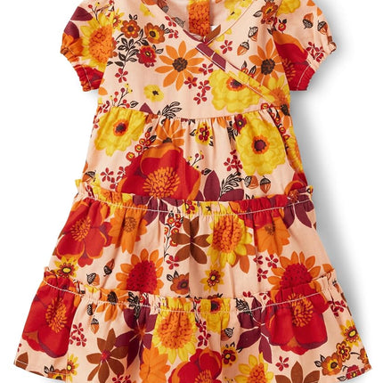 Gymboree Baby Girls' Short Sleeve Dressy Special Occasion Dresses with Diaper Cover, Harvest Flowers, 6-9 Months