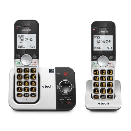 VTech - Cordless Phone with Answering Machine, 2 Headphones, Large Display and Large Buttons, Duplex Speaker, Sleep Call, 10 New Numbers, Silver/Black