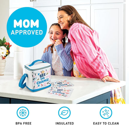 Fit & Fresh Insulated Lunch Box for Kids Boys & Girls, Lunch Bag for Kids with 2 Reusable Snack Bags, School Lunch Box, Bee The Change